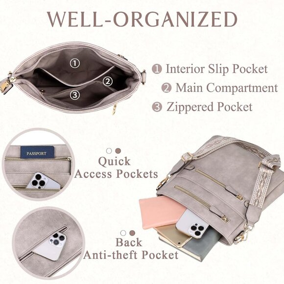 Women Crossbody Bag Vegan Leather Multi-pocket Compact Stylish Gift - Picture 3 of 7